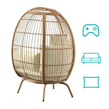 Woven egg chair with cream cushions, outdoor