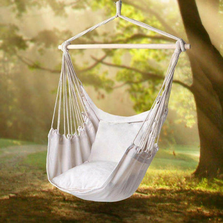 Off-white hanging chair with cushions