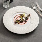 "Phantom Sand" Wide-Rim Ceramic Flat Plate – Minimalist Textured White Dinnerware