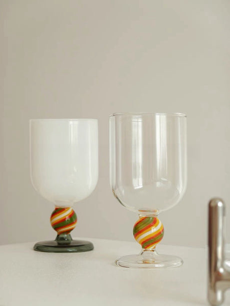 Coloured wine and cocktail glasses in a mixed set