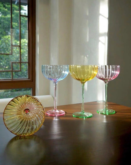 Hand-Blown Pastel Coupe Glasses, Set of 4