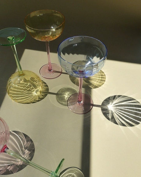 Hand-Blown Pastel Coupe Glasses, Set of 4
