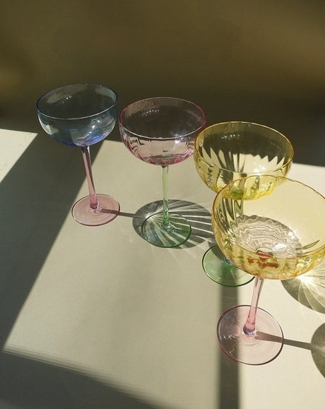 Hand-Blown Pastel Coupe Glasses, Set of 4