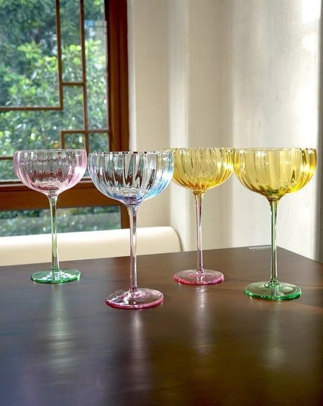 Hand-Blown Pastel Coupe Glasses, Set of 4