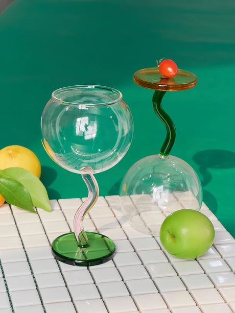 Hand-Blown Wavy Stem Wine Glass