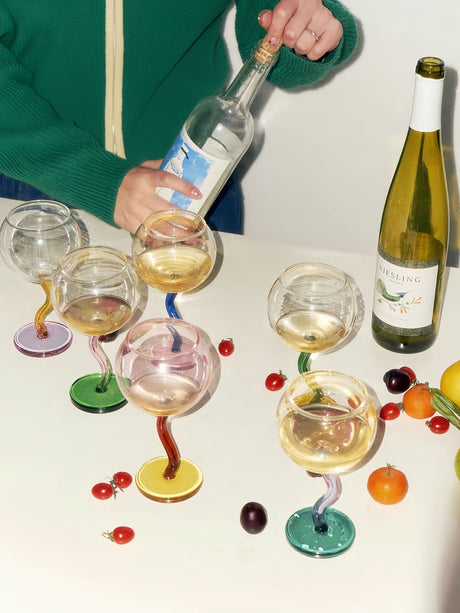 Hand-Blown Wavy Stem Wine Glass