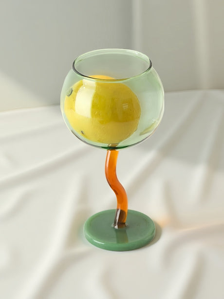 Hand-Blown Wavy Stem Wine Glass