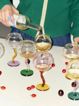 Handblown Bubble Wine Glass - Retro Whimsical Eclectic Wavy Stemmed Goblets