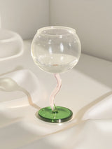 Handblown Bubble Wine Glass - Retro Whimsical Eclectic Wavy Stemmed Goblets