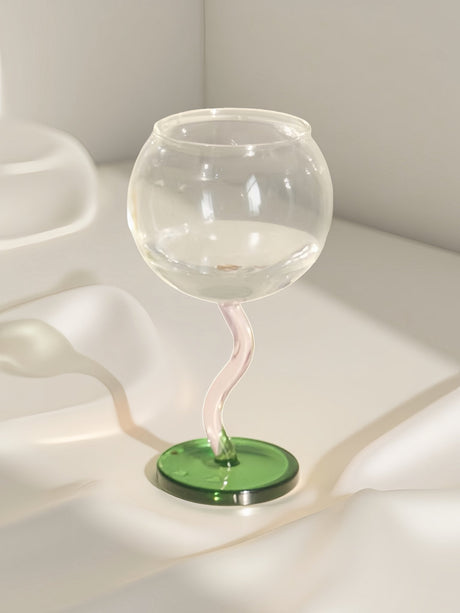 Hand-Blown Wavy Stem Wine Glass
