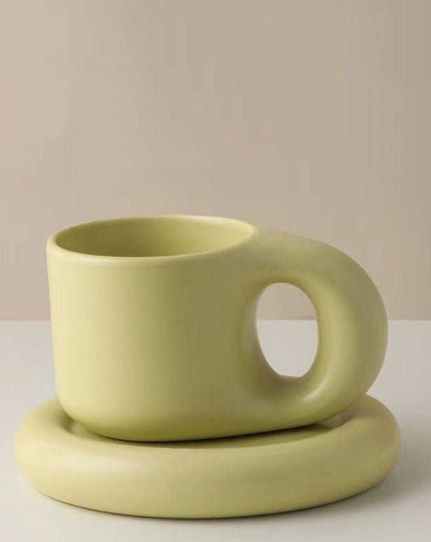 Handcrafted ceramic chubby mug, rounded shape