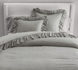 Light Grey - 100% Pure Linen | Linen Cotton Mix | 3 Piece Ruffle Duvet Cover Set | Handmade | Pre-washed | Soft