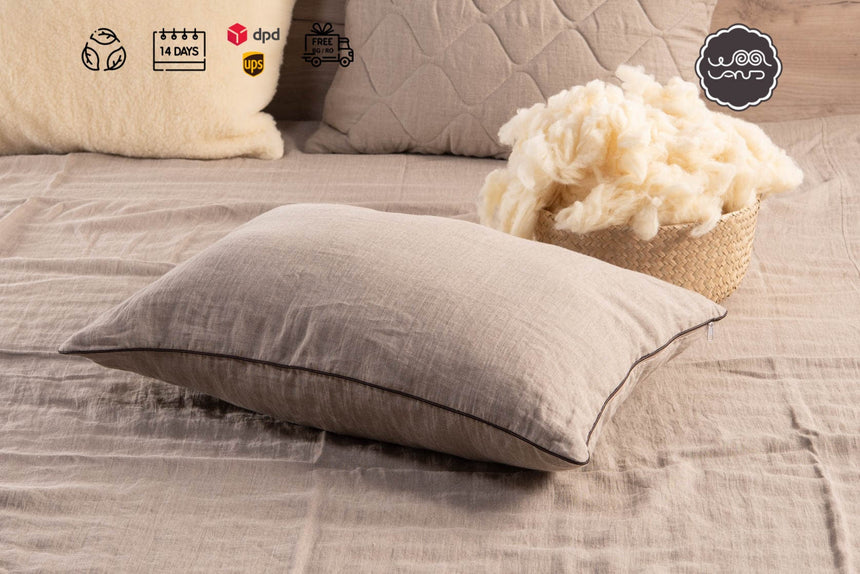 Linen Pillow with Wool Filling, Adjustable