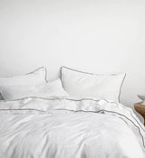 White with Navy Piping  - 100% Pure Linen or Linen Cotton | 3 Piece Piped Duvet Cover Set | Handmade | Pre-washed
