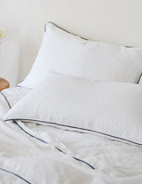 White with Navy Piping  - 100% Pure Linen or Linen Cotton | 3 Piece Piped Duvet Cover Set | Handmade | Pre-washed