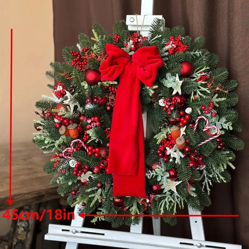 Christmas Wreath with Red Bow, 55 cm