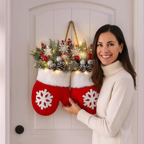 Christmas Glove Wreath Artificial Pine Decoration-1