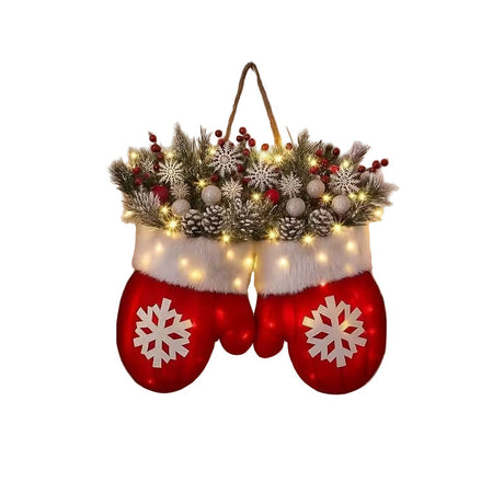 Pine Christmas wreath with red berries and frosted pine cones