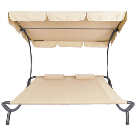 Two-Person Sun Lounger with Parasol, Beige