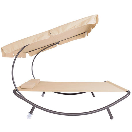 Two-Person Sun Lounger with Parasol, Beige