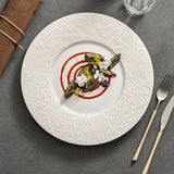 "Phantom Sand" Wide-Rim Ceramic Flat Plate – Minimalist Textured White Dinnerware