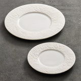 "Phantom Sand" Wide-Rim Ceramic Flat Plate – Minimalist Textured White Dinnerware
