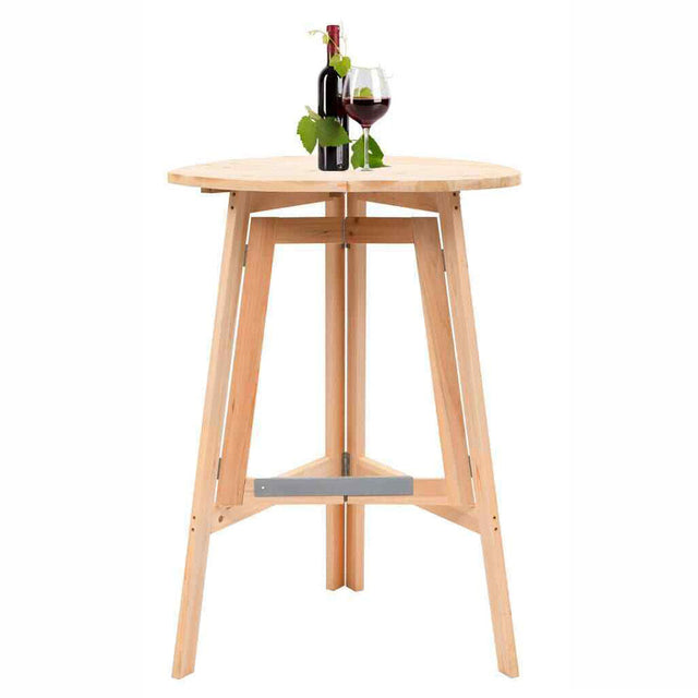 Round folding bar table in untreated pine