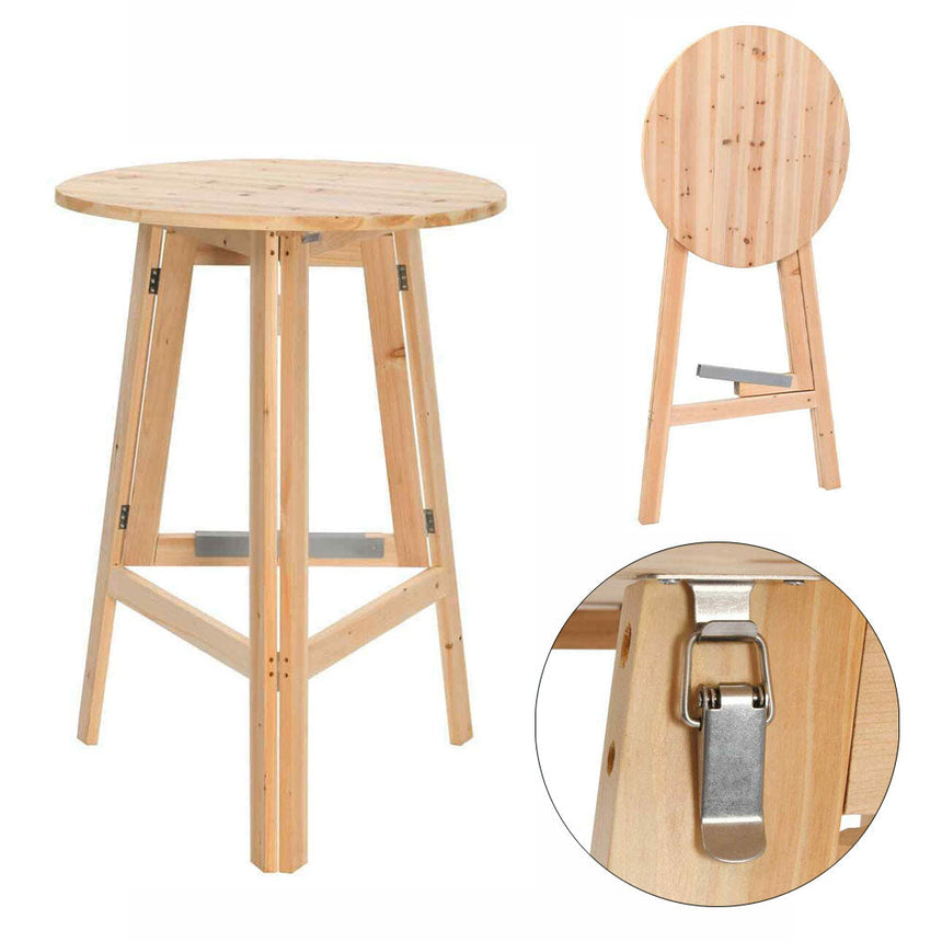 Folding Bar Table, Round, Untreated Pine