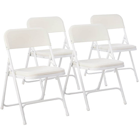 Padded Folding Chairs, Set of 4, White