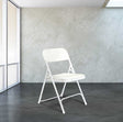 White padded folding chair, steel frame