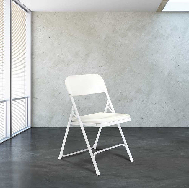 White padded folding chair, steel frame