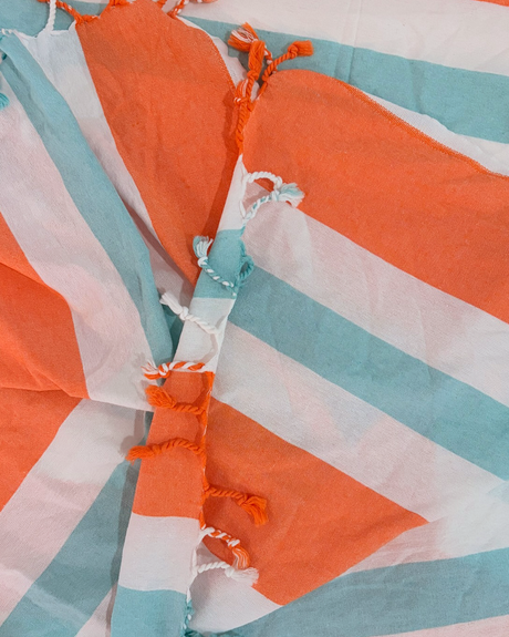 Coral Coast Hammam Towel, Recycled Cotton – Orange and Mint