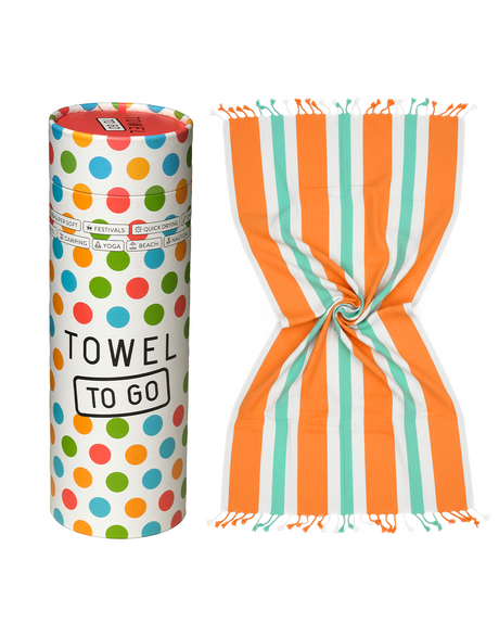 Coral Coast Hammam Towel, Recycled Cotton – Orange and Mint