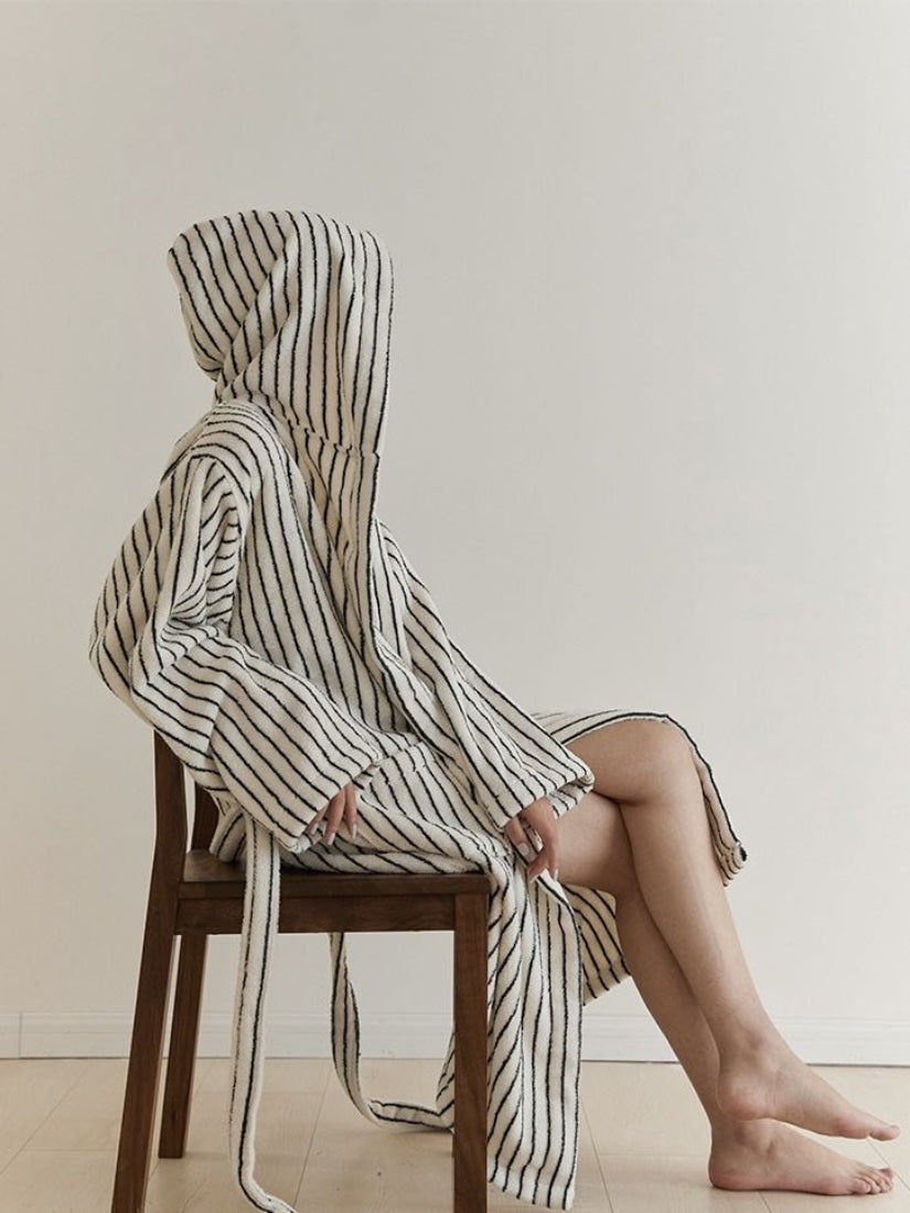 Retro Stripe Hooded Bathrobe, Organic Cotton