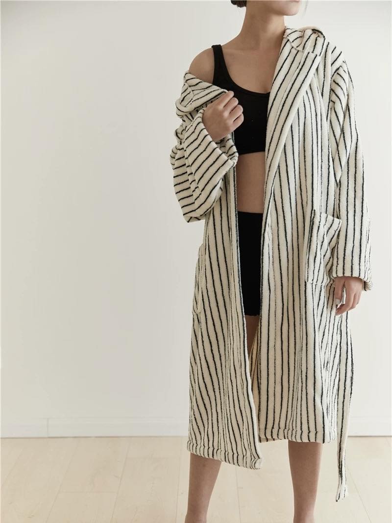 Retro Stripe Hooded Bathrobe, Organic Cotton