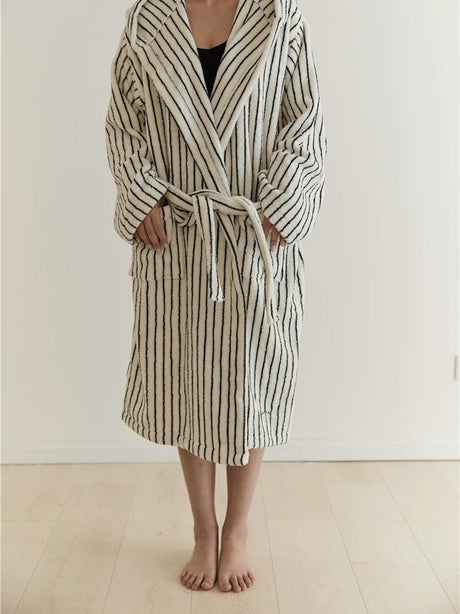 Retro stripe hooded bathrobe in organic cotton