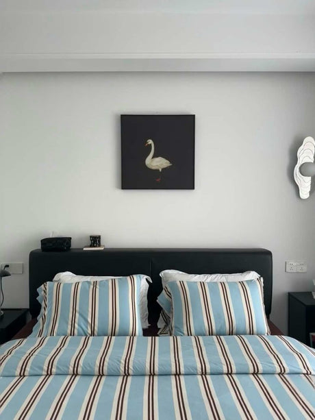 Blue Stripe Cotton Jersey Bedding Set, Queen Size