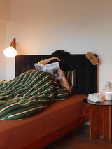 Retro Jersey Knit Stripe Queen Duvet Cover Set with Pillowcases & Fitted Sheet