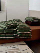 Retro Jersey Knit Stripe Queen Duvet Cover Set with Pillowcases & Fitted Sheet