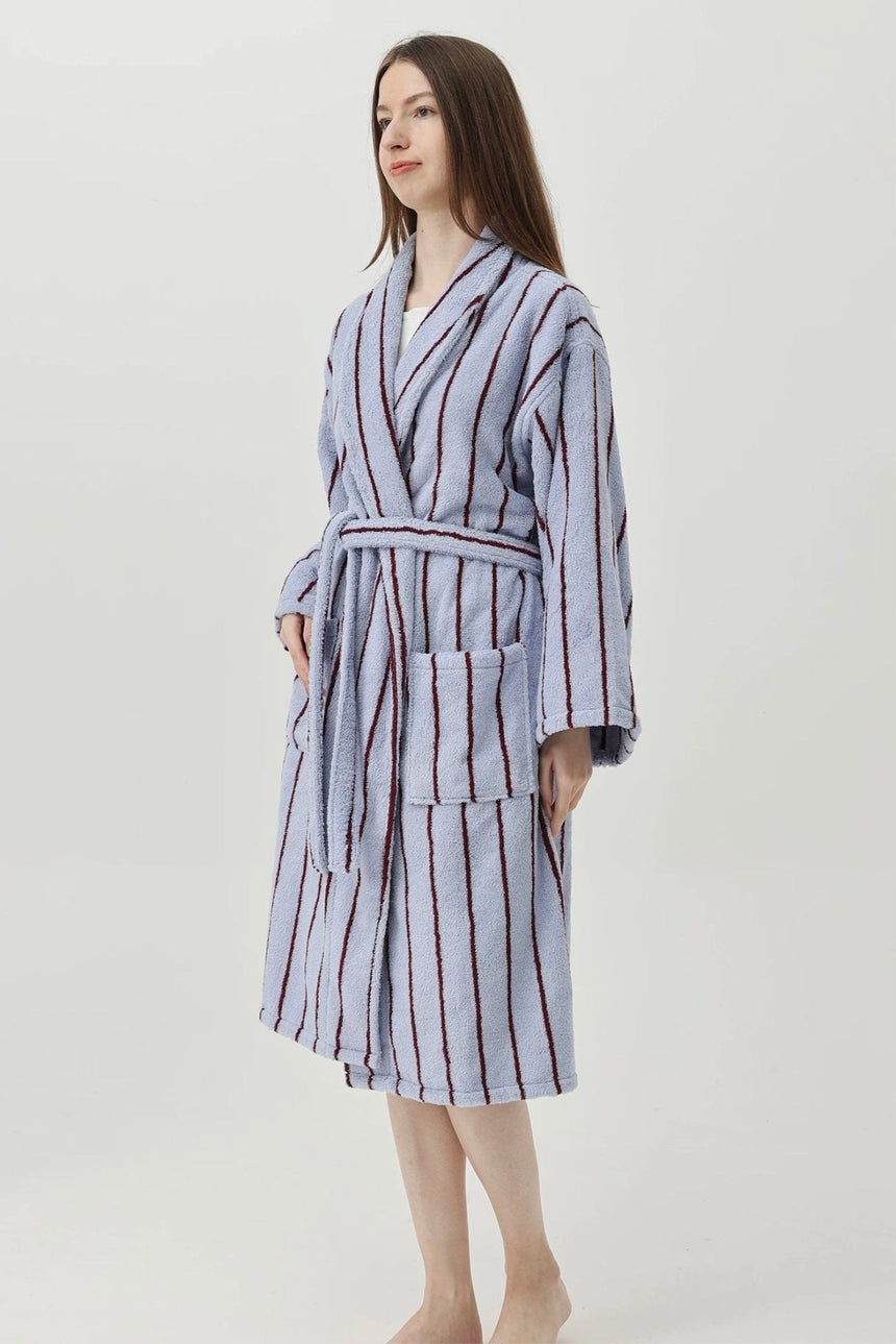 Retro Pastel Stripe Cotton Bath Robe - Plush Soft Absorbent Lounge Robe