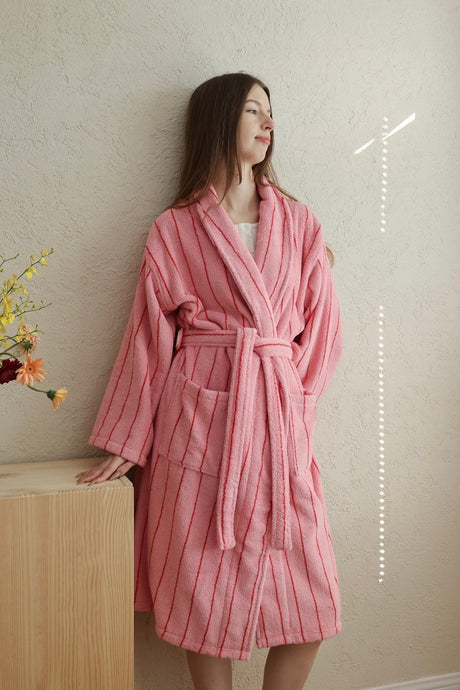 Retro Pinstripe Cotton Bathrobe, 460 g/m²