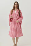 Retro Pastel Stripe Cotton Bath Robe - Plush Soft Absorbent Lounge Robe