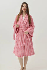 Retro Pastel Stripe Cotton Bath Robe - Plush Soft Absorbent Lounge Robe