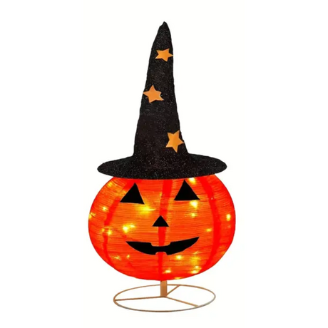 Foldable light-up pumpkin with a black witch hat