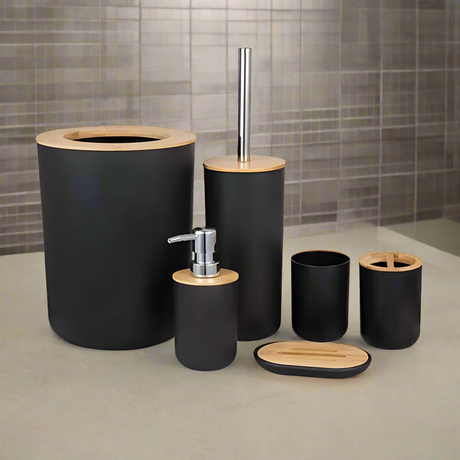 Black Bathroom Accessories Set, 6 Pieces