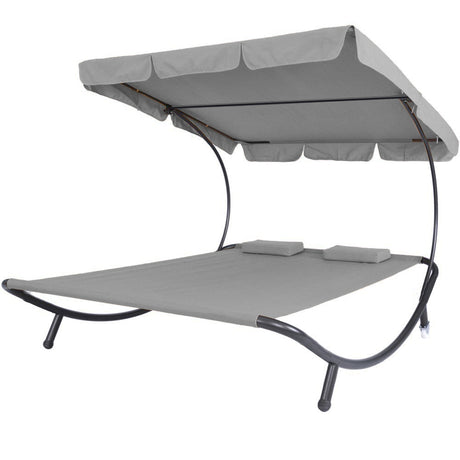 Two-Person Sun Lounger with Shade, Grey