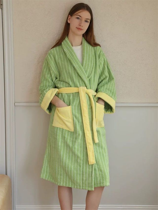Dopamine stripe bathrobe in organic cotton