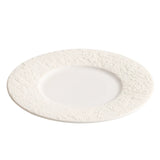 "Phantom Sand" Wide-Rim Ceramic Flat Plate – Minimalist Textured White Dinnerware