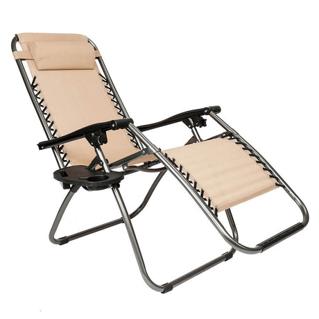 Zero-Gravity Garden Chair with Cup Holder, Set of 2, Beige