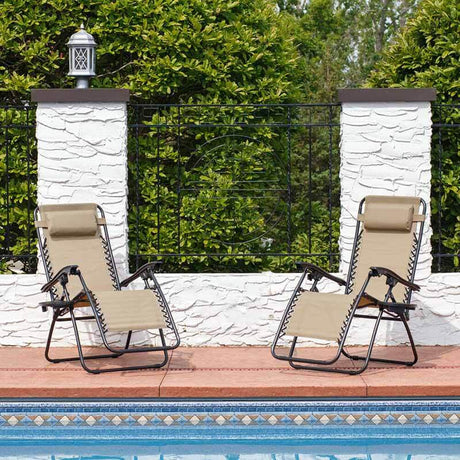 Zero-Gravity Garden Chair with Cup Holder, Set of 2, Beige